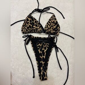 Leopard Print Tie-Side Bikini - Black & Tan